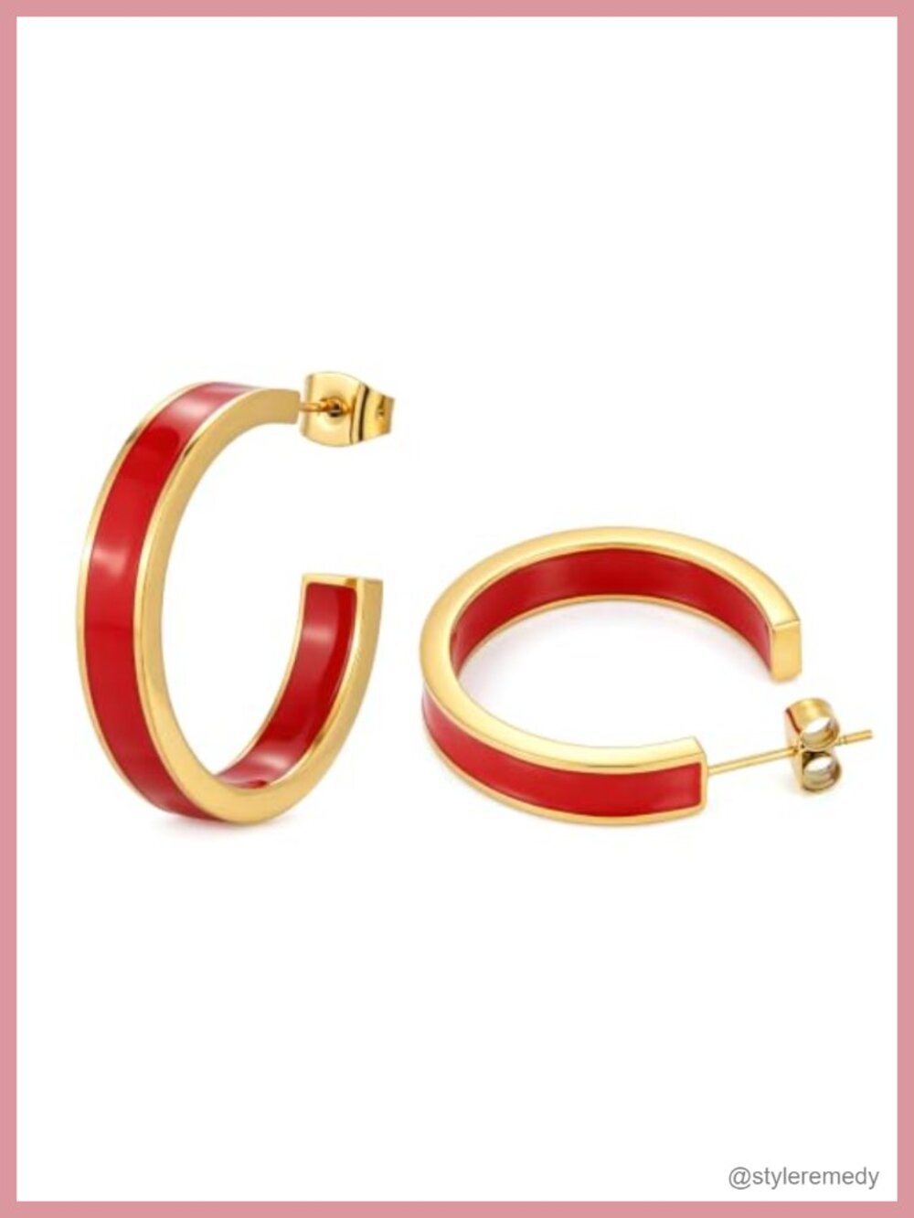 Chunky Enamel Hoop Earrings 18K Gold Plated C Shaped Huggie Earrings